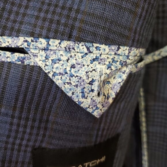 Bugatchi 2 button Linen Blazer Mens Size 42 Running Plaid Blue Gray double vent - Picture 9 of 13